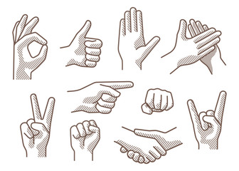 Drawing hand sign with shadow, vector illustration