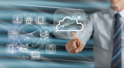 Man touching a cloud computing concept
