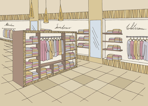 Shop interior graphic color sketch illustration vector