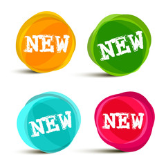 New Labels in Colorful Round Shapes - Vector