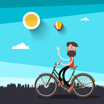 Man on Bicycle Vector Flat Design Illustration