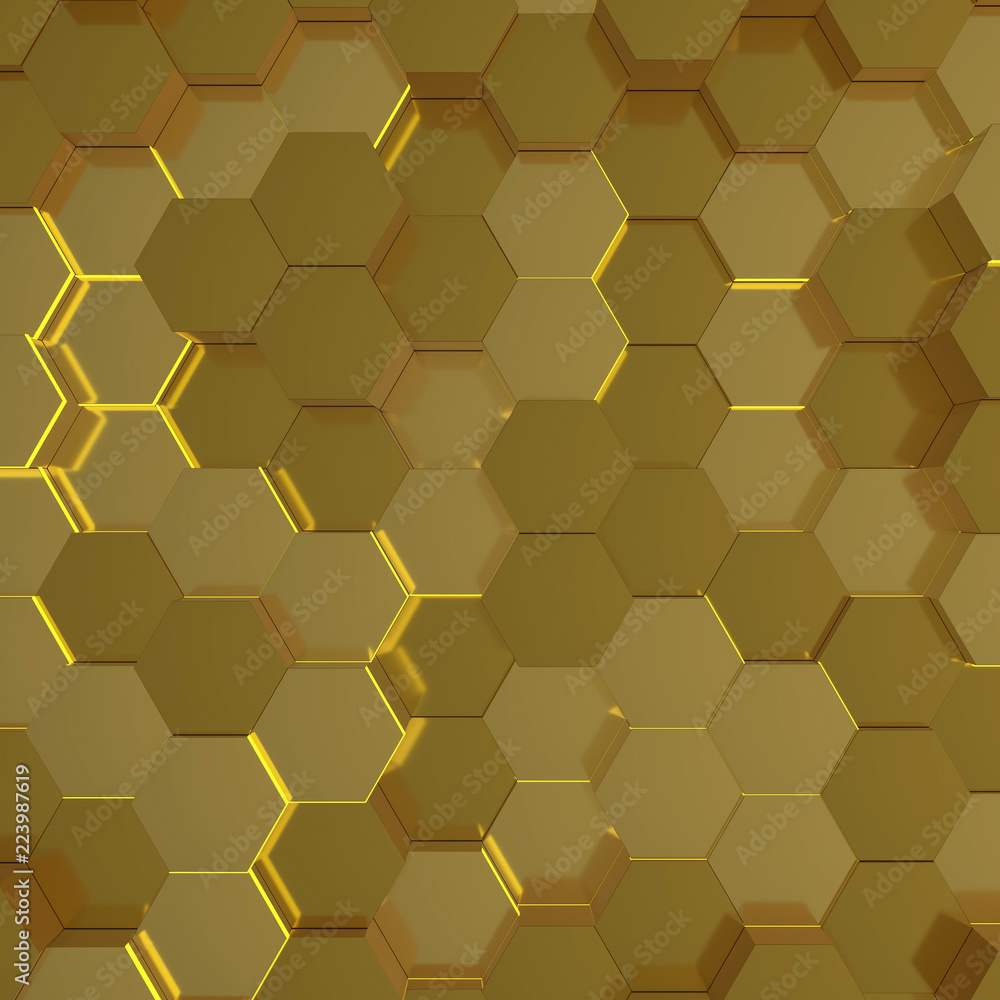 Poster abstract technological hexagonal background. 3d render