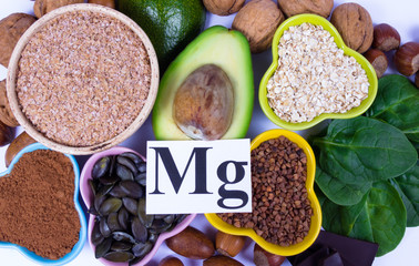 Products containing magnesium. Healthy food. White background.