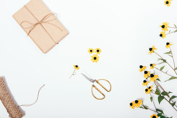 Floral flat lay composition making handmade gift