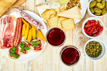 Italian antipasti wine snacks set. Antipasto catering platter