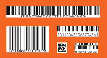 Bar code icon. Set of Modern Flat Barcode.  Can be use as a template for Products. Mockup. Vector.