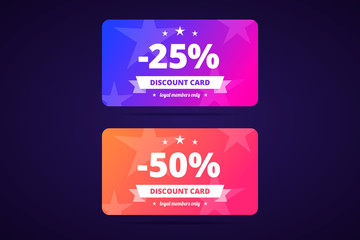 25 and 50 percents discount cards. Vector illustration.