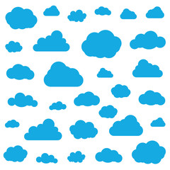 Set of Clouds Isolated on Sky Background. Seamless Pattern. Collection of clouds for Web, Poster, Placard, Wallpaper. Creative Modern Concept. Vector illustration.