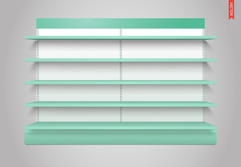 Blank Colorful Empty Showcase Display Shelves. Front View 3D. Illustration. Mock Up Template Ready. Vector EPS 10.