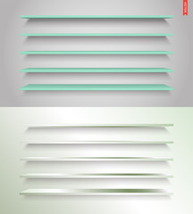 Set of Glass, Wood, Plastic, Metal Long Shelves in Vector Isolated on the Wall Background