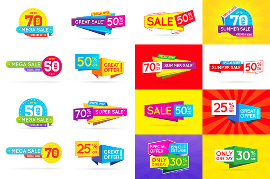 Set of Sale Signs, Banners, Posters, Cards. Vector.