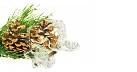 Christmas background, Weihnachten, Banner, Panorama, Zapfen, Stern, Schleife, Textraum, copy space,...