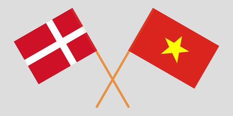 Socialist Republic of Vietnam and Denmark. The Vietnamese and Danish flags. Official colors. Correct proportion. Vector