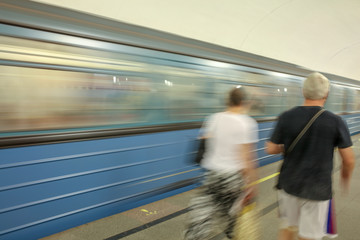 Train in motion in the subway as an abstract background