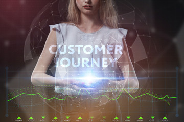 The concept of business, technology, the Internet and the network. A young entrepreneur working on a virtual screen of the future and sees the inscription: Customer journey