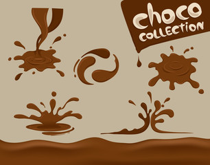 chocolate splash , set ,vector, clear background,melt