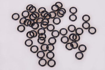 Black rubber gaskets. Isolated on a white background. 