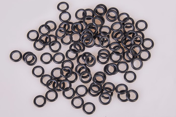 Black rubber gaskets. Isolated on a white background. 