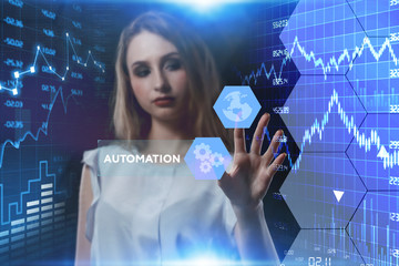 The concept of business, technology, the Internet and the network. A young entrepreneur working on a virtual screen of the future and sees the inscription: Automation