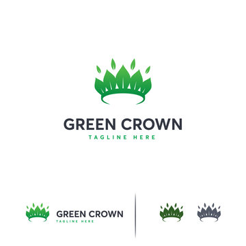 Green Crown logo designs template, Nature Crown logo concept