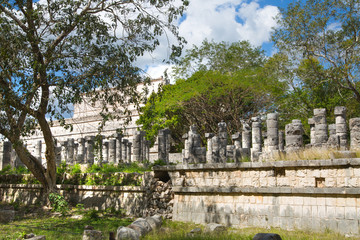Fototapeta na wymiar Mexico, Cancun - February 15, 2018: Chichen Itzá, Yucatán. Ruins of the Warriors temple. Originally created with One Thousand columns