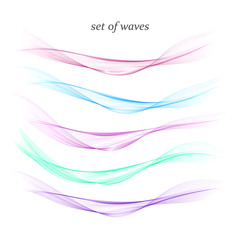 Blue and green transparent waves set.Abstract waves background