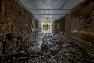 Niedrigwasser in Regensburg und trockener Wasserkanal an der Donau, Deutschland © stgrafix