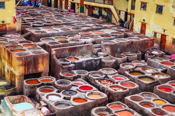 Traditional tannery in ancient medina of Fez, Morocco