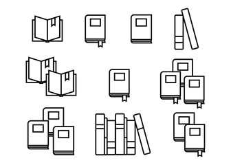 Book icons in colored flat line style. Abstract app vector