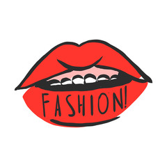 Minimalism Makeup and fashion concept. Sexy lips, cartoon flat style vector illustration. Makeup logo