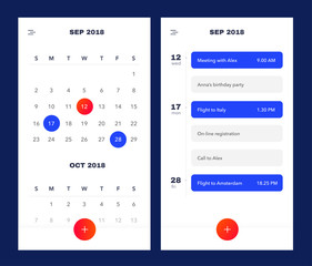 Calendar Application template With To Do List and Tasks UI UX. Design For Mobile Phone. To Do App UI. Event Calendar Application. EPS 10