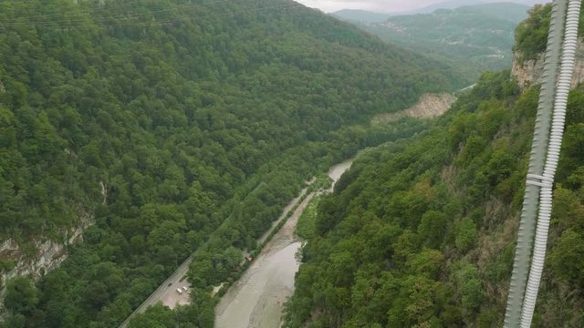 View of mountain river valley from hangning bridge of sky park