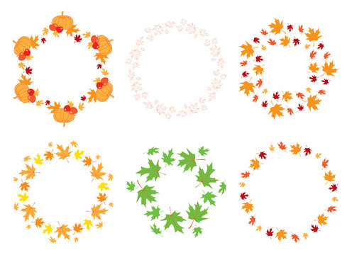 round frames with maple leaves and pumpkins - autumn vector set