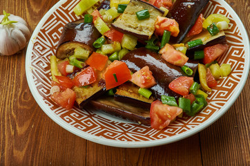 Iraqi Fried Aubergine Molasses Salad