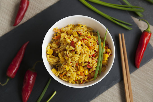 Rice with vegetables, Asian cuisine, rice dish