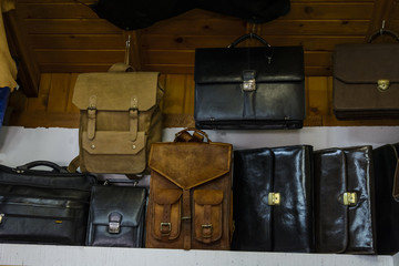 leather bags in a shop,pattern of  colorful bags.