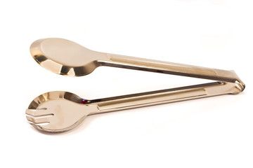 Serving kitchen tongs isolated on a white