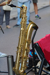 Artists perform in the street. Buskers Festival