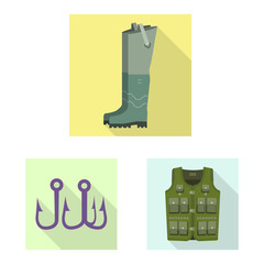 Isolated object of fish and fishing icon. Set of fish and equipment vector icon for stock.