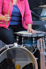 Artists perform in the street. Buskers Festival