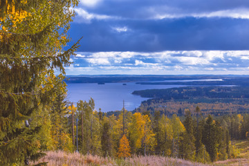 Fototapeta na wymiar Autumn landscape from Sotkamo, Finland.