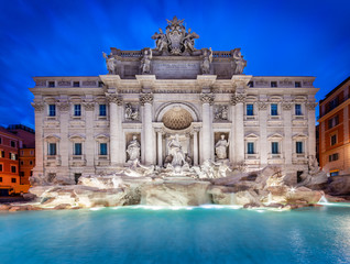 Trevi fountain at sunrise, Rome, Italy. Rome baroque architecture and landmark. Rome Trevi fountain...
