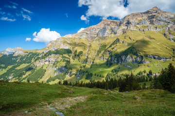Spectacular views in Kiental from Griesalp to Obere Bundalp. Kiental is a village and valley in the Bernese Alps (Switzerland) and belongs to the community of Reichenbach im Kandertal.