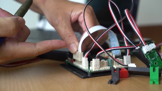 STEM Education for Goal Learning, Electronic board for be programmed by robotics electronics in laboratory in school. Concept of Mathematics, engineering, science, technology for diy innovation, 4k