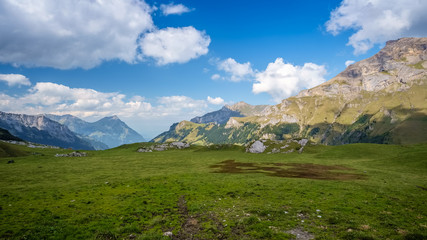 Spectacular views in Kiental from Griesalp to Obere Bundalp. Kiental is a village and valley in the Bernese Alps (Switzerland) and belongs to the community of Reichenbach im Kandertal.