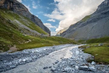 Spectacular views in Kiental from Griesalp to Obere Bundalp. Kiental is a village and valley in the Bernese Alps (Switzerland) and belongs to the community of Reichenbach im Kandertal.