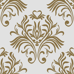 Vintage seamless pattern. Floral ornate wallpaper. Vector damask background with decorative ornaments and flowers in Baroque style. Luxury endless texture.