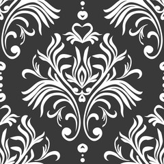 Vintage seamless pattern. Floral ornate wallpaper. Dark vector damask background with decorative ornaments and flowers in Baroque style. Luxury endless texture.interior, wallpaper, pattern, seamless