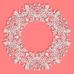 Paper lace doily, decorative snowflake, mandala, round ornament, vector eps8