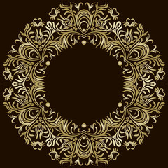 Decorative line art frames for design template. Elegant element for design in Eastern style, place for text. Golden outline floral border. Lace illustration for invitations and greeting cards